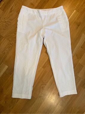Isaac Mizrahi White Cotton Eyelet Pants